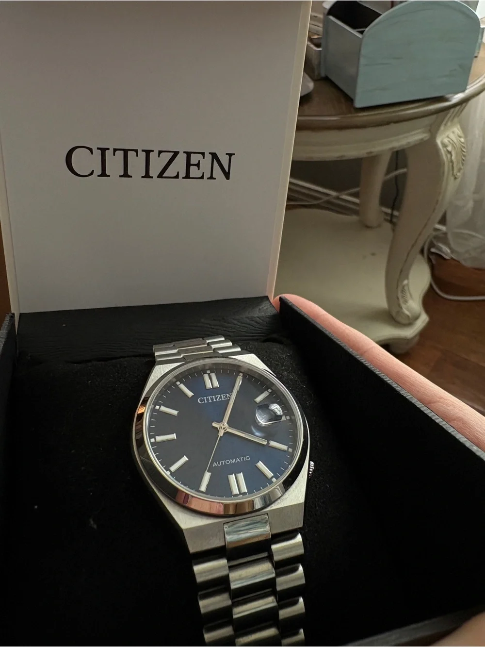 Citizen Silver Stainless Steel Watch with Blue Dial